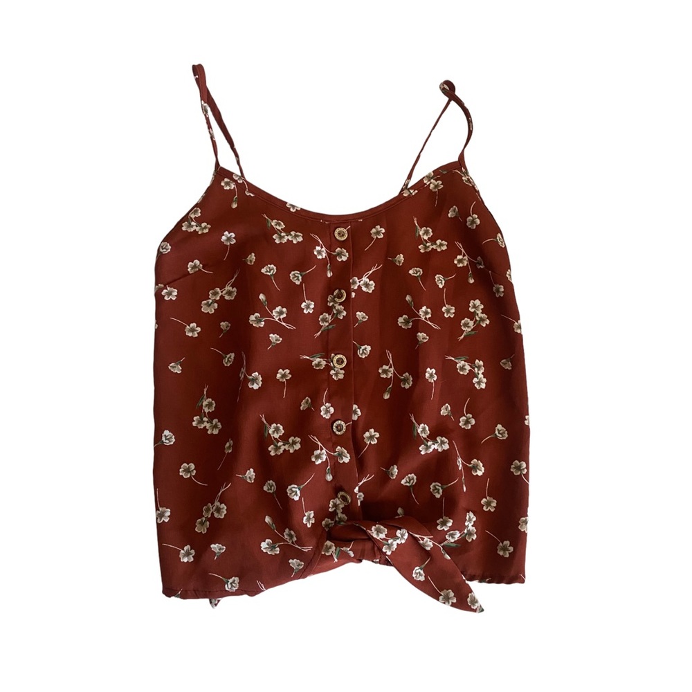 7 day wknd floral rust knot strapy adjustable sleeve top boho small